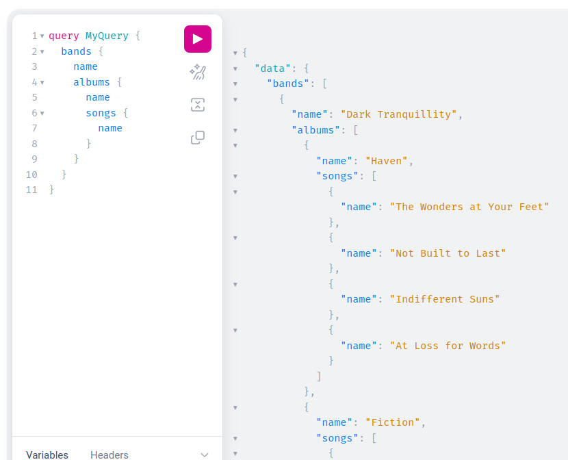 music collection request in GraphiQL